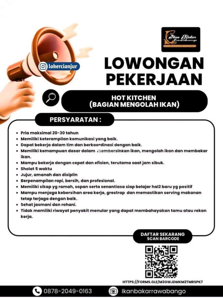 Lowongan Kerja Waiters & Hot Kitchen – Ikan Bakar Cianjur