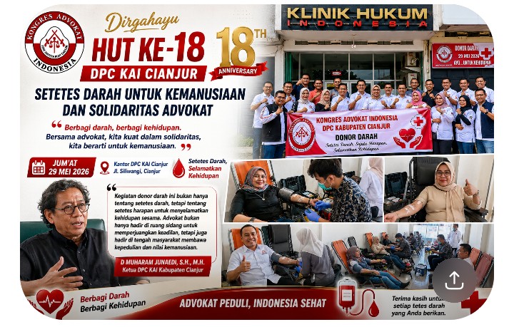 HUT ke-18 DPC KAI Cianjur: Setetes Darah untuk Kemanusiaan dan Solidaritas Advokat