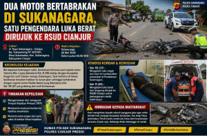 Dua Motor Bertabrakan di Sukanagara, Satu Pengendara Luka Berat Dirujuk ke RSUD Cianjur