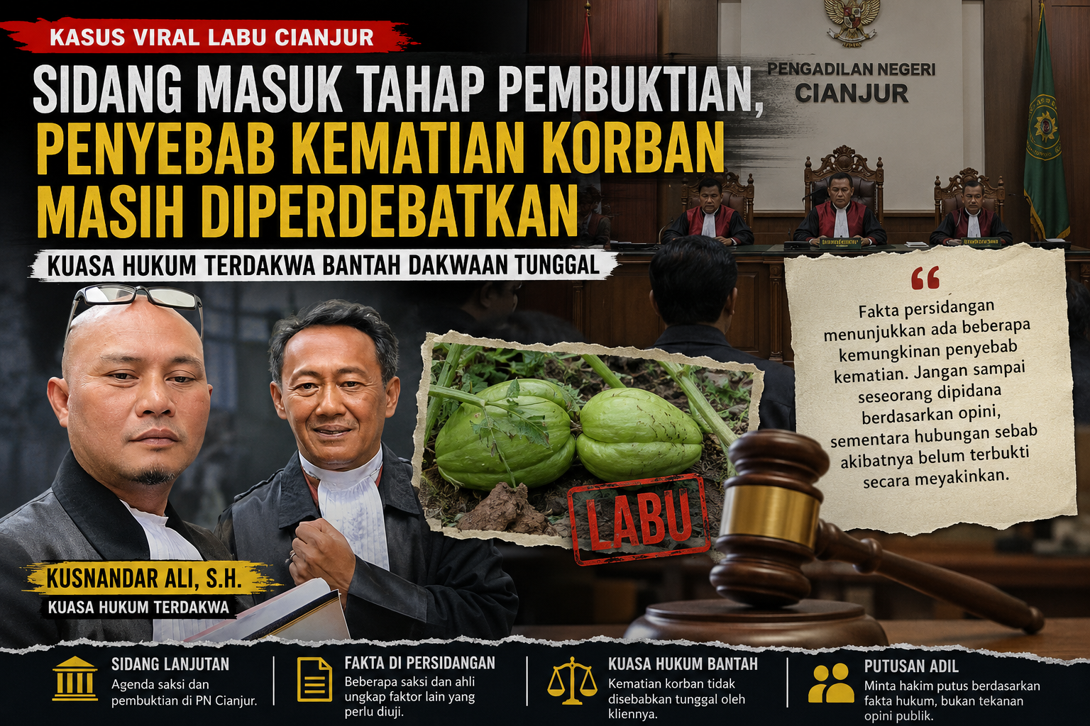 Sidang Kasus Labu Cianjur Masuk Pembuktian, Kuasa Hukum Soroti Penyebab Kematian